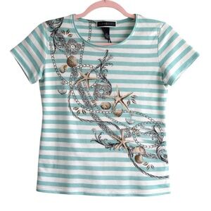 Karen Scott Striped Nautical Graphic Tee Short Sleeve Top Size XS